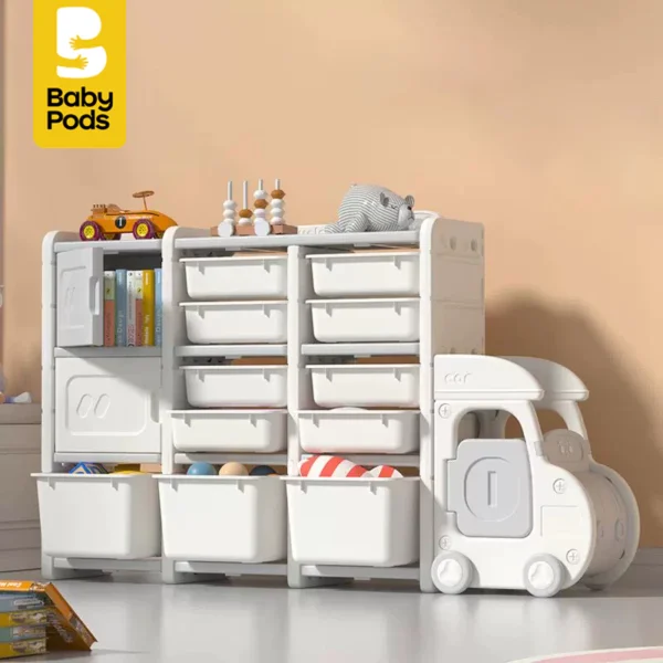 Kệ nhựa để đồ chơi cho bé, nhựa nguyên sinh cao cấp Babypods, đầu xe có thể tháo rời làm xe đẩy