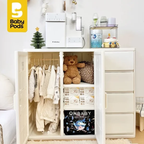 Tủ đựng quần áo, đồ chơi cho bé, có thanh treo đồ, mặt sau kín, tủ mẹ bỉm Babypods