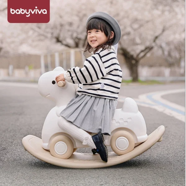 Ngựa bập bênh kết hợp chòi chân, ván thăng bằng nguyên sinh cao cấp 3IN1 Babyviva