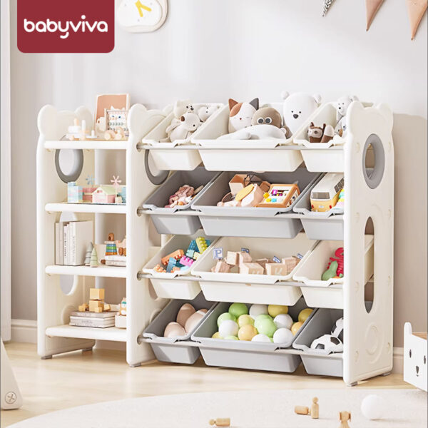 Kệ để đồ chơi đa năng kết hợp kệ sách nhiều tầng Babyviva, nhựa nguyên sinh cao cấp